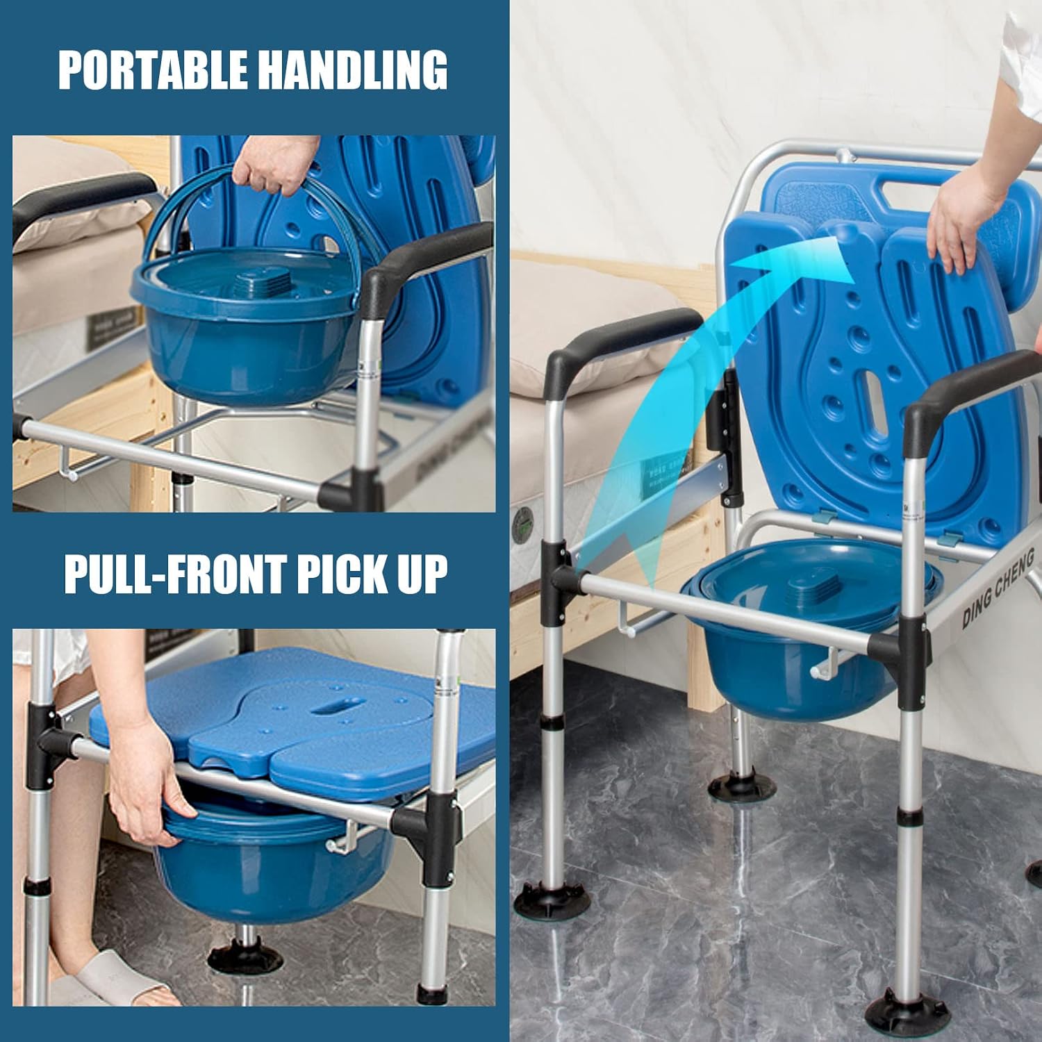 Bariatric Bedside Commode 3 in 1 Toilet Seat Chair 49cm/19.3in Extra Wide Heavy Duty Adult Bathroom Shower Chair with Bucket Splash Guard, Aluminum Alloy Frame