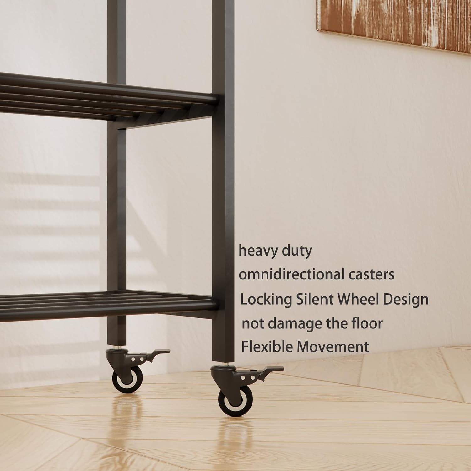 Black Rolling Garment Rack with Shelves and Hooks,Freestanding Metal Clothing Rack with Wheels,Large Clothes Hanging Rack for Bedroom,Closet, Entryway,Wardrobe,Boutique Display