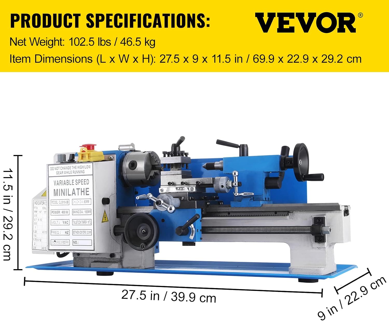 Vevor Metal Lathe 7 x 12 Inch, Precision Mini Metal Lathe 2250 RPM 550W Variable Speed, Mini Lathe Precision Bench Top Metal Working Lathe for Various Types of Metal Turning : Tools & Home Improvement