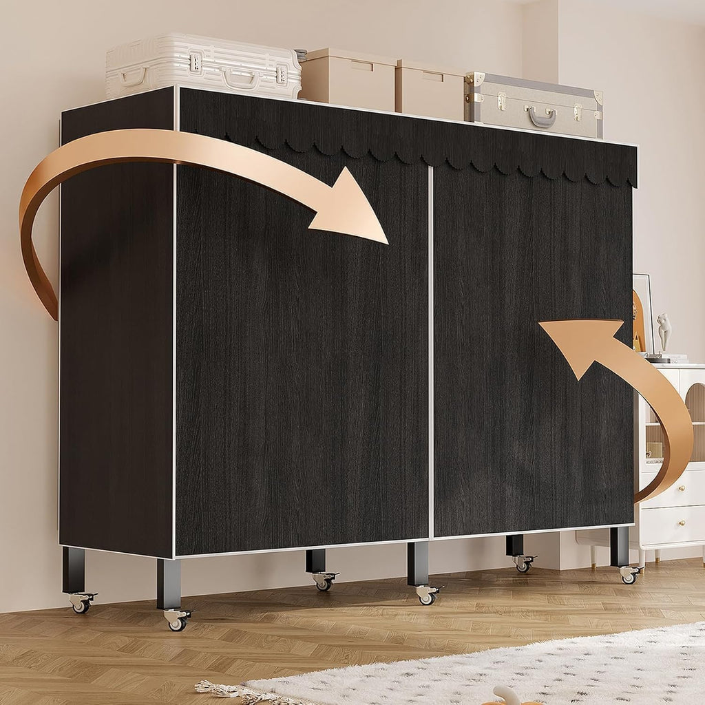 Heavy Duty Portable Closet with Cover 1200Ibs Foldable Covered Clothes Rack for Hanging Clothes Armoire Wardrobe Closet System Freestanding Coat Storage Garment Racks (150cm/59in（black）)