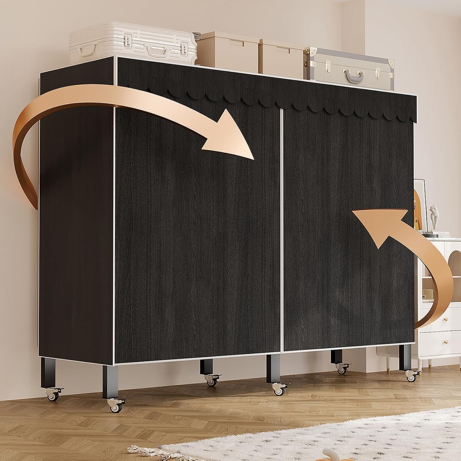 Heavy Duty Portable Closet with Cover 1200Ibs Foldable Covered Clothes Rack for Hanging Clothes Armoire Wardrobe Closet System Freestanding Coat Storage Garment Racks (150cm/59in（black）)