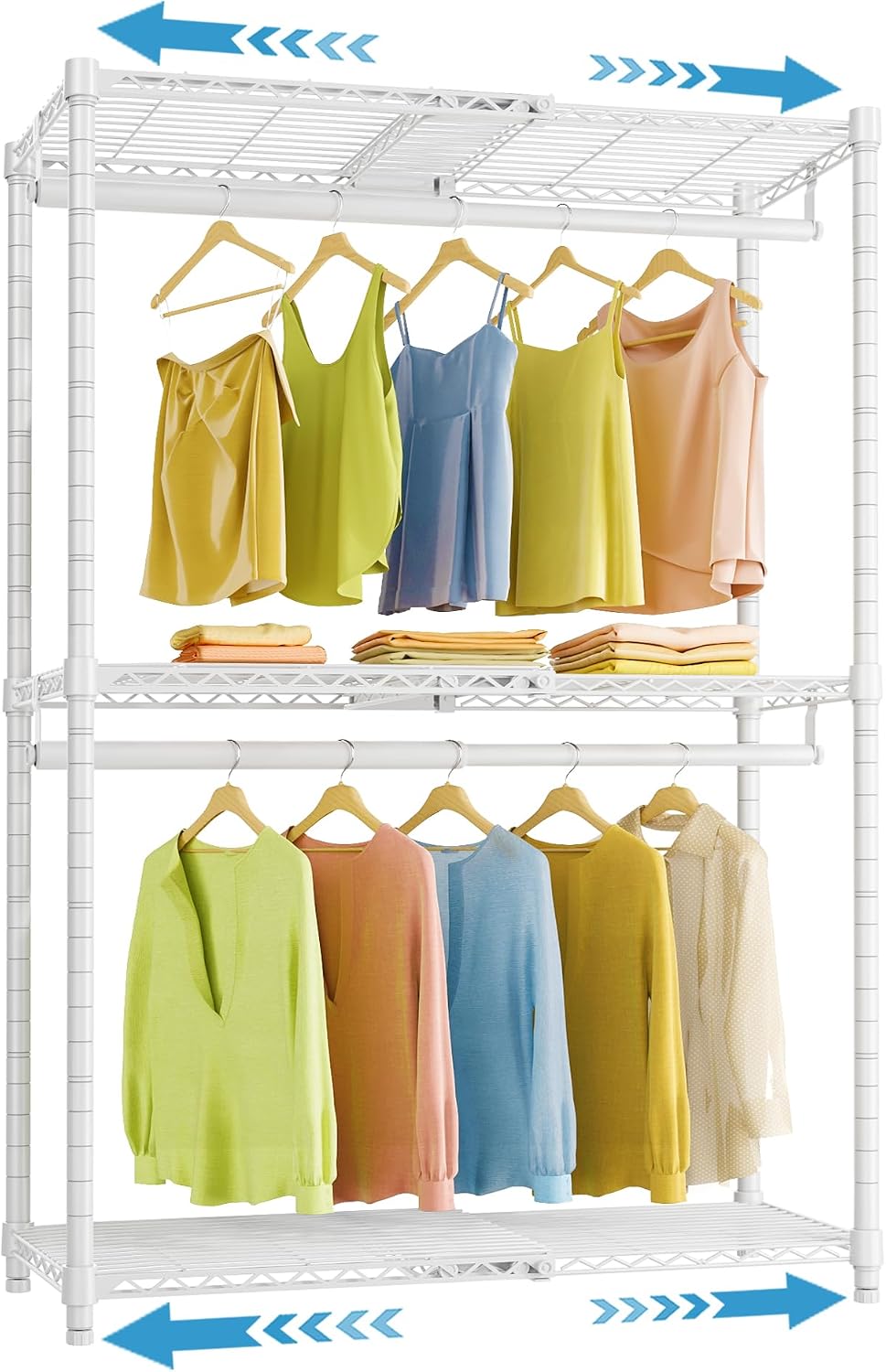 VIPEK X1 Expandable Clothing Rack Heavy Duty Adjustable from 2' to 3'5' with Flexible Shelves and Hanger Rods Metal Garment Portable Closet Rack for Hanging Clothes, White