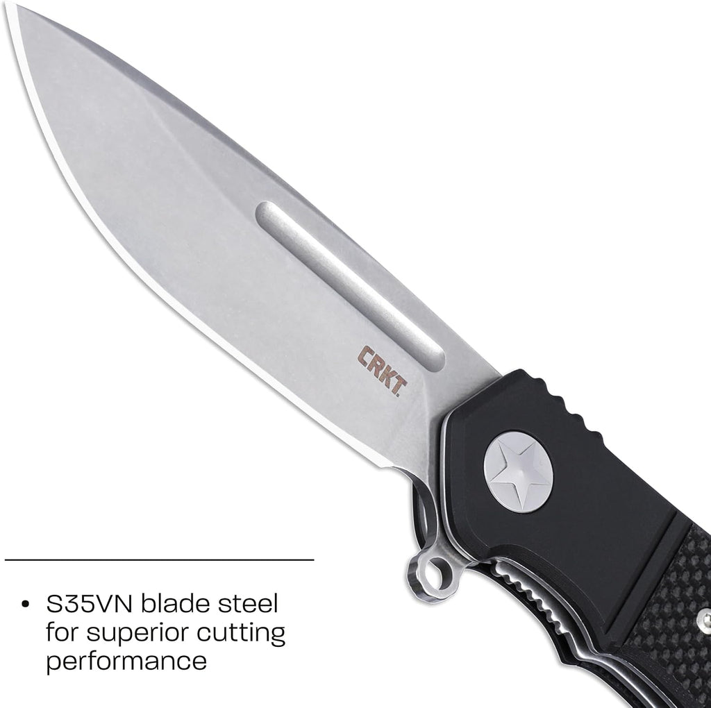 CRKT Homefront Compact Everyday Carry EDC Folding Knife with Liner Lock: S35VN Steel Plain Edge Blade, G10 Handle with Aluminum Bolster, K246KXP