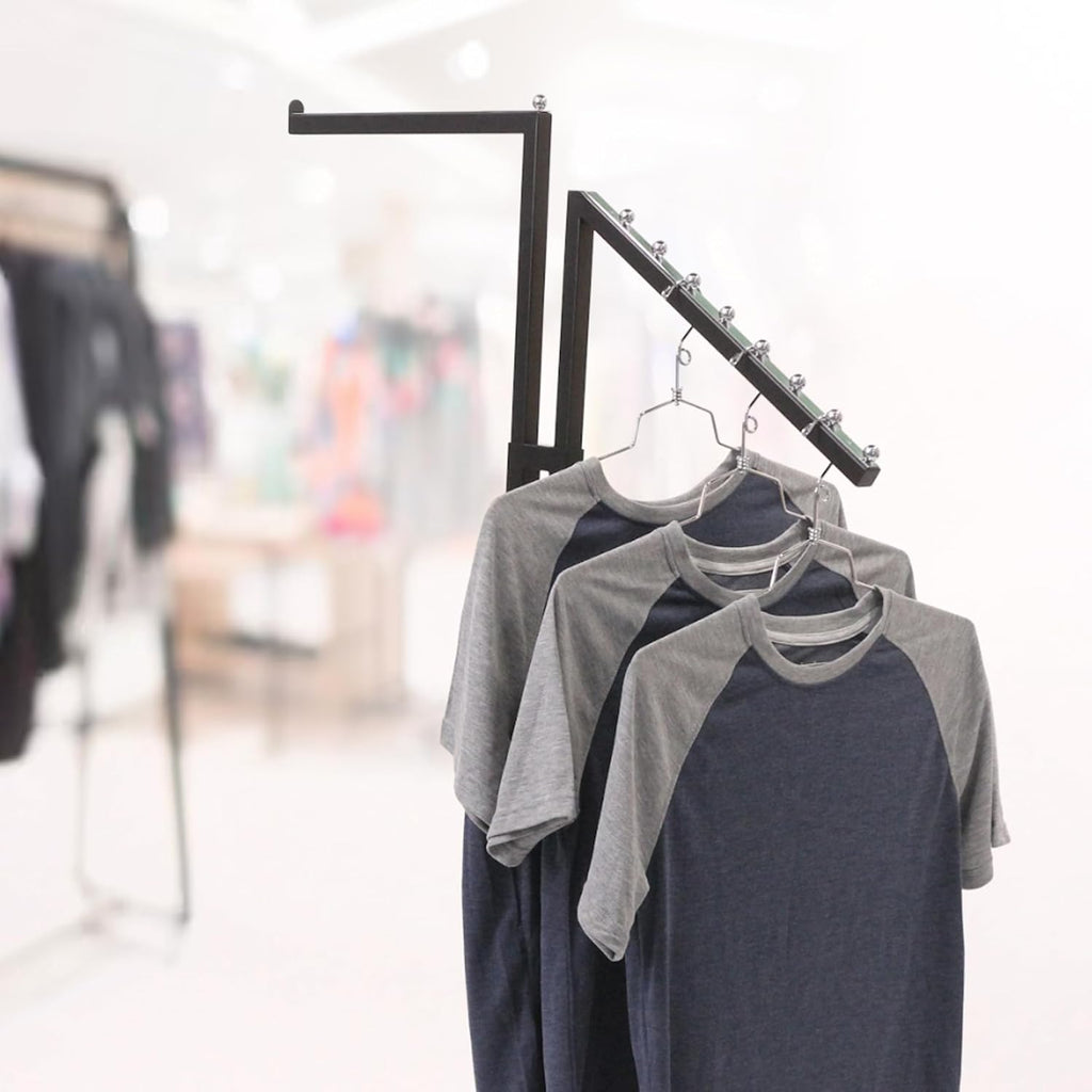 SSWBasics Clothing Rack - Black 2-Way - Straight & Slanted Arms with Black Matte and Chrome Accents - Adjustable From 48' to 72' - Use for Retail, Restaurants, and Home Storage