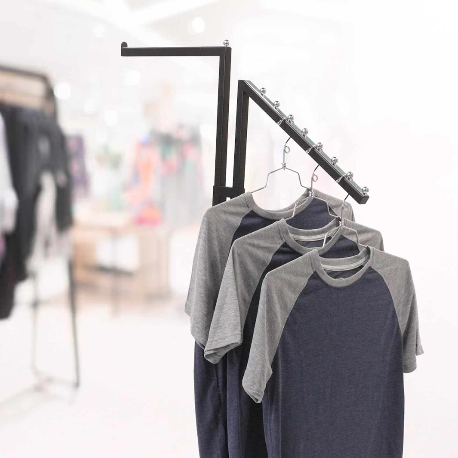 SSWBasics Clothing Rack - Black 2-Way - Straight & Slanted Arms with Black Matte and Chrome Accents - Adjustable From 48' to 72' - Use for Retail, Restaurants, and Home Storage
