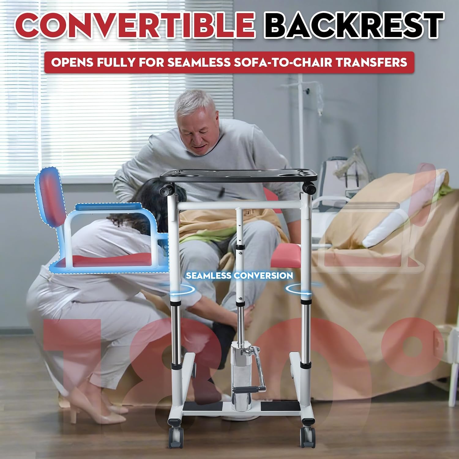 Patient Lift Transfer Chair - Heavy Duty Shower Commode Chair with Toilet Safety Frame (Dual A - Red)