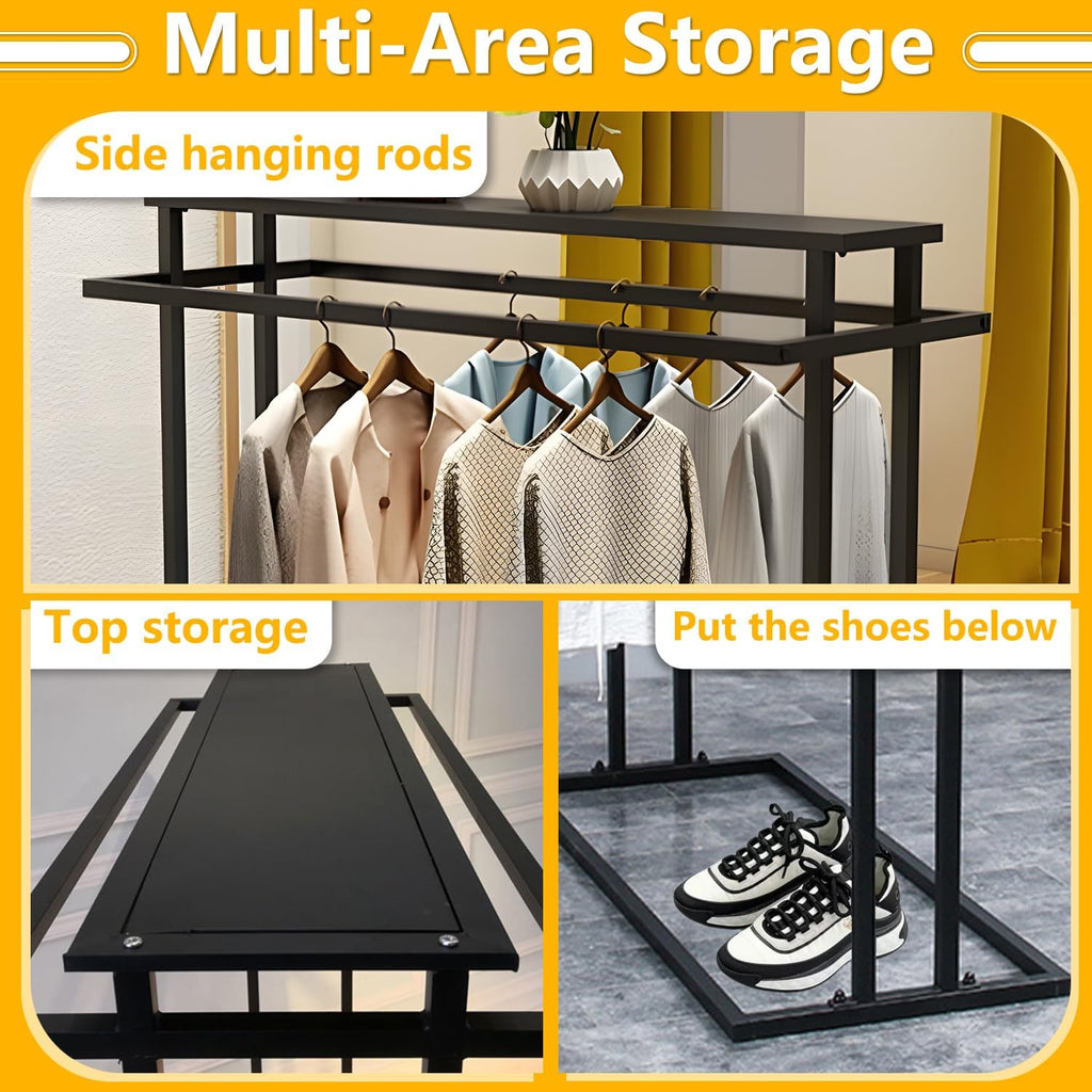 Clothes Rack with Wheels, Garment Rack Display Stand, Metal Clothes Hanger with Double Rod, Boutique Retail Stores Storage Rack(black, 120cm/47 L)