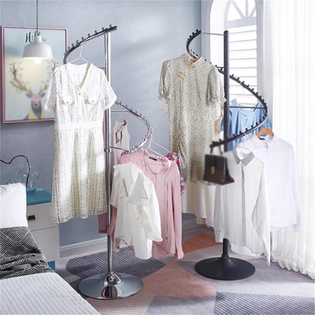 71in Spiral Round Garment Rack, Metal, 360° Rotating, Freestanding Hanging Clothing Display Stand, Heavy Duty, for Bedrooms, Living Rooms(Gold)