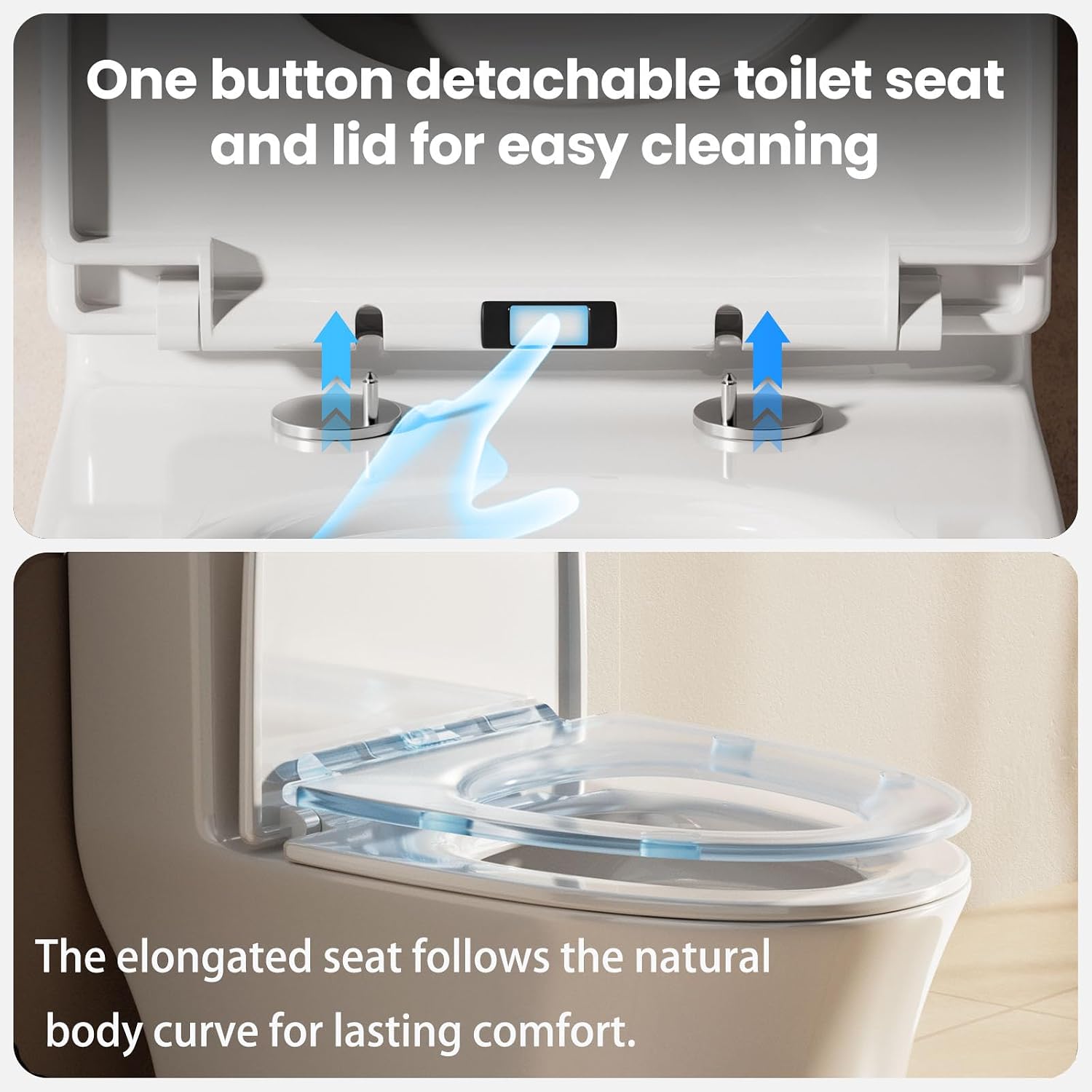 One Piece Sleek Modern Toilet, ADA Chair Seat Height 17', Dual Flush 0.9/1.28 GPF, MAP 1000g, 12' Rough-In, Compact Fully Skirted Toilet for Bathrooms Soft Close Seat