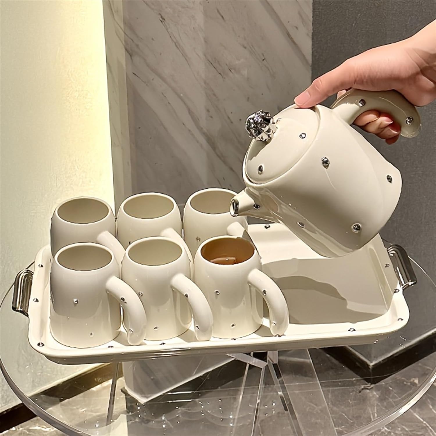 Beverage Serveware Ceramic cold kettle set, household living room water cup, ceramic teapot, tea cup, cold kettle, high temperature resistant Water Carafe