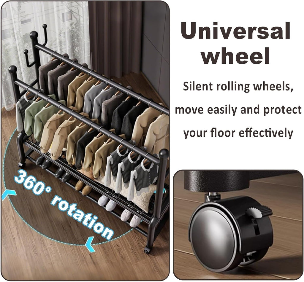 Heavy Duty Clothes Rack, Rolling Garment Rack With Wheels, Clothing Racks, Metal Portable Wardrobe Closet Racks For Bedroom, Entry Hall(White,120cm/47.2in)