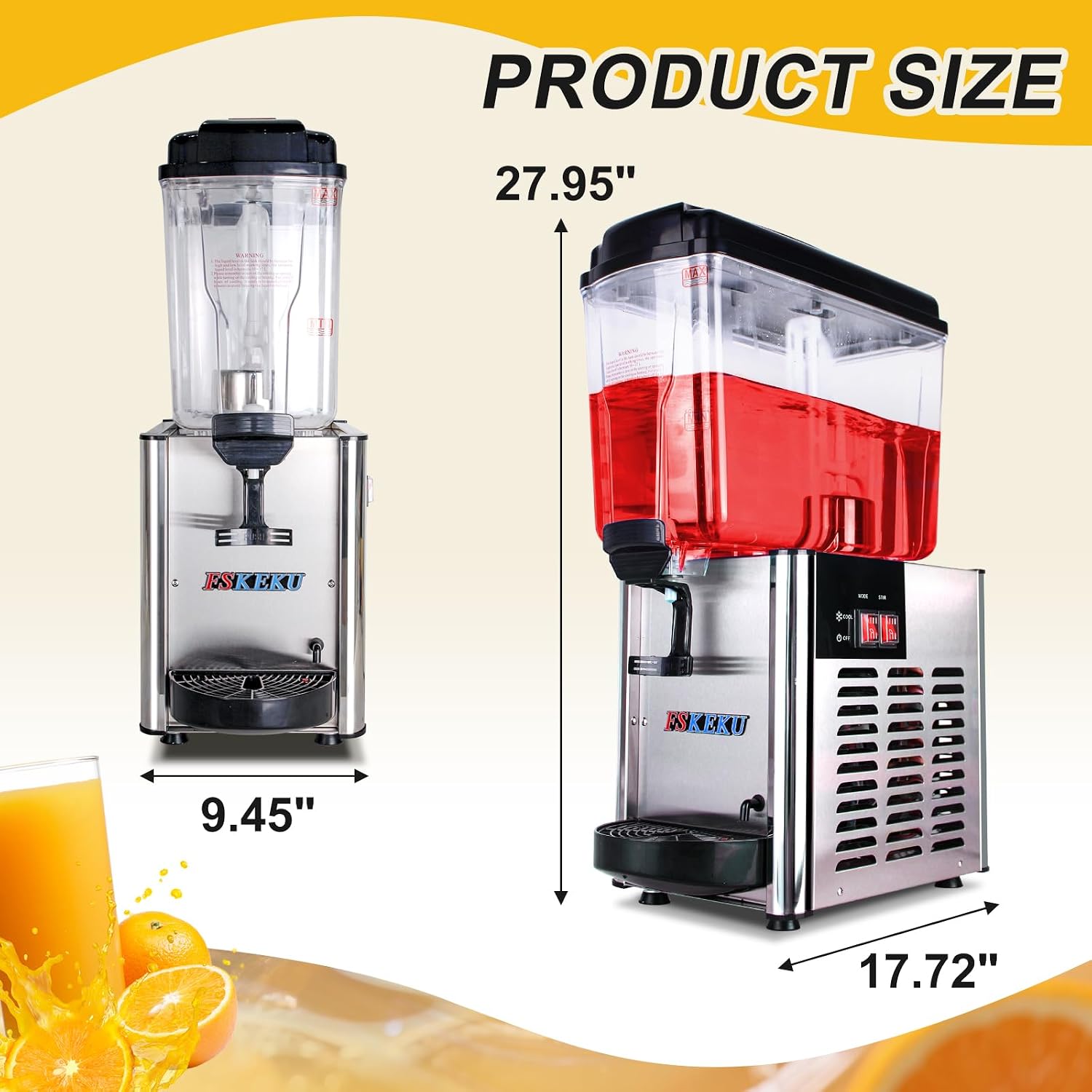 Commercial Beverage Dispenser Single Tank: Commercial Juice Dispenser 18 L/4.8 Gal for Parties - 46℉ to 59℉ Stainless Steel Cold Drink Dispensers for Cafeterias Bar Hotel Parties