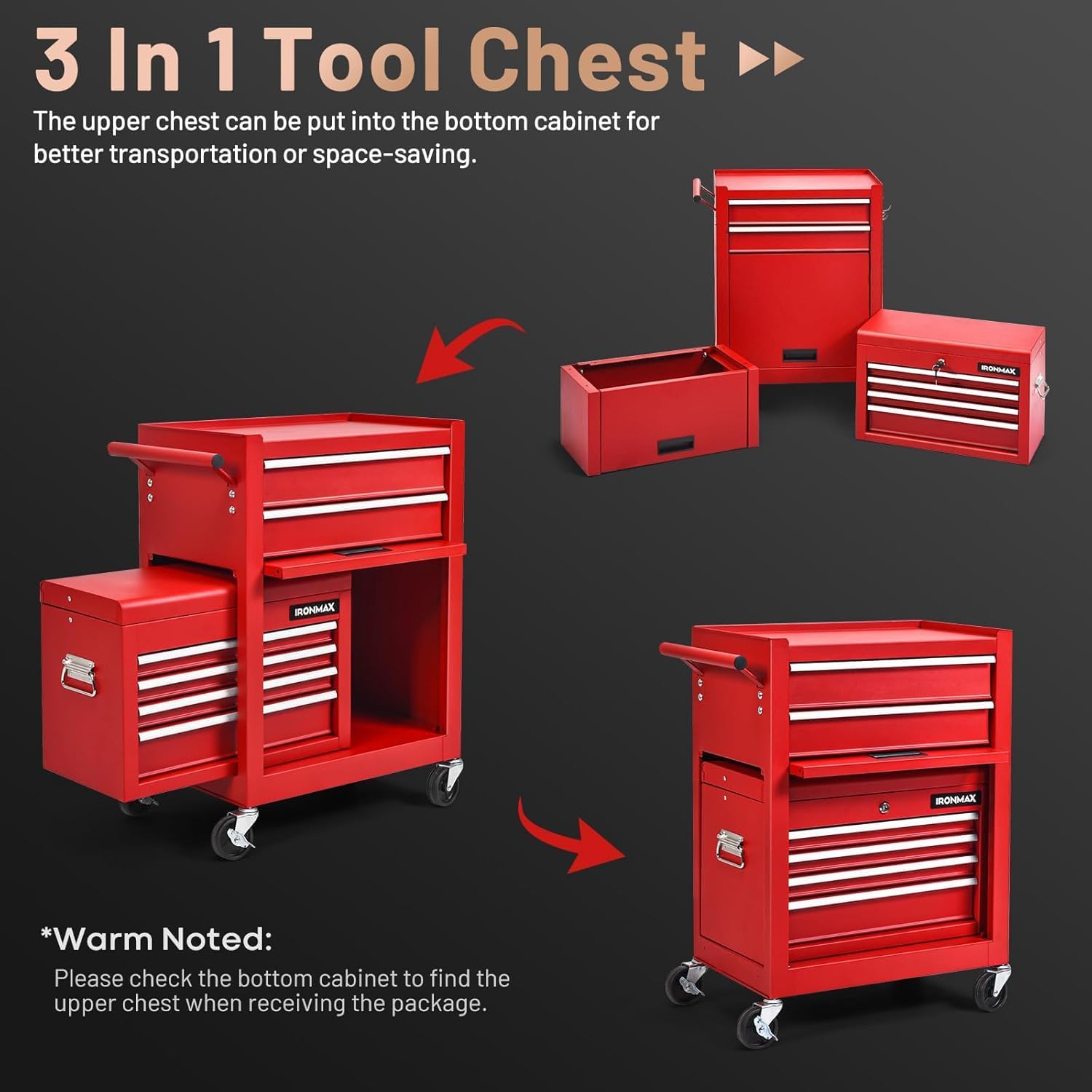 Goplus 6 Drawers Tool Chest, Rolling Metal Tool Box with Universal Wheels, Protective Liner, Detachable Top Toolbox, Auto Lock, 3-in-1 Large Tool Cabinet for Garage Shop Auto Repair