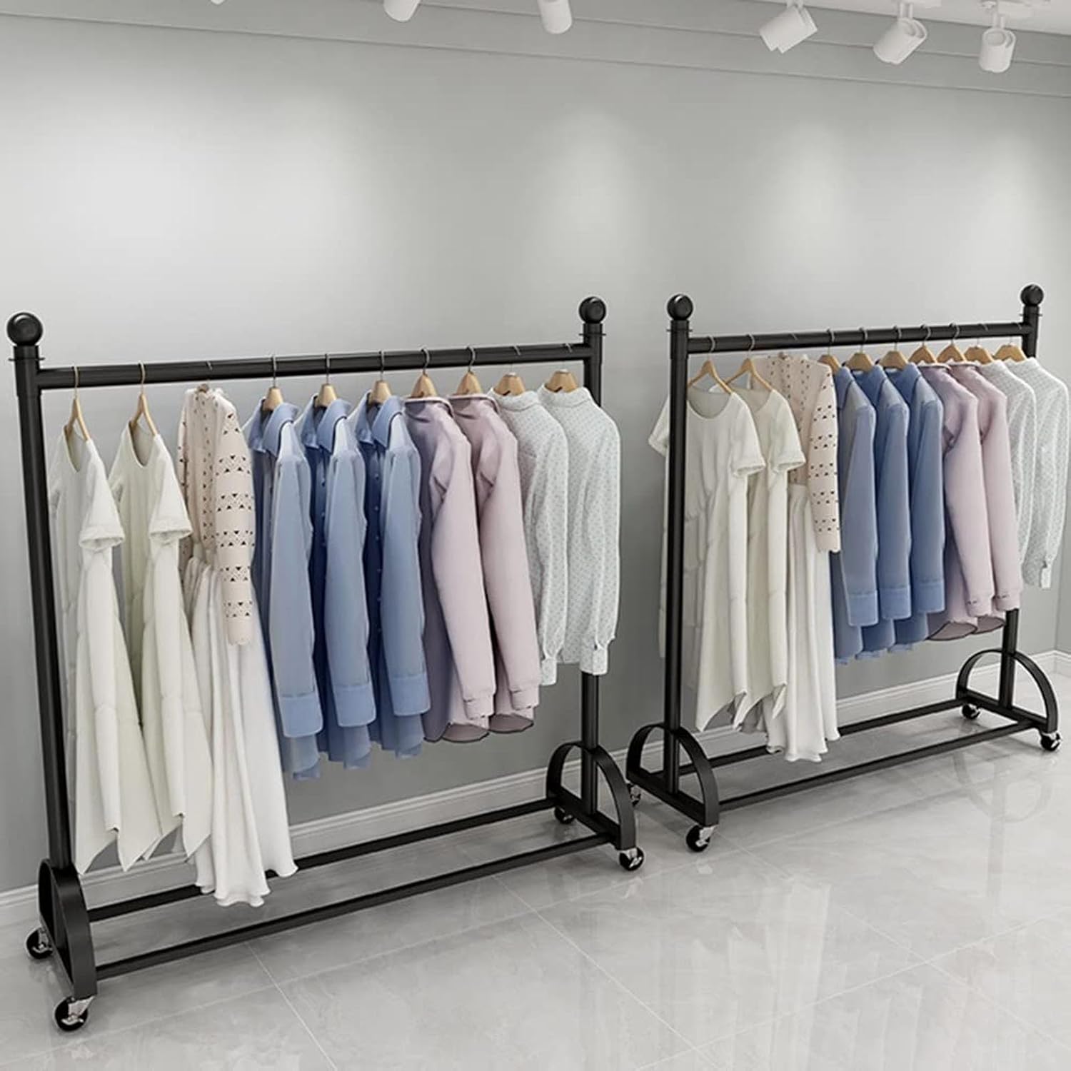 Adjustable Rolling Garment Rack with Wheels, Sturdy Metal Clothes Hanger for Organizing Coats, Dresses, and Shirts in Retail, Office, or Home Use