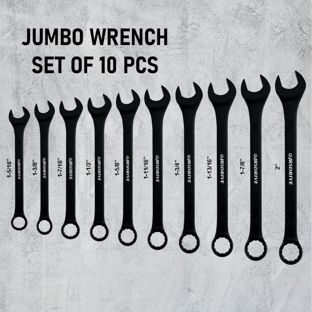 SAE Wrench Set, Large Wrench Set, 10-Piece 1-5/16″ to 2' Long Big Open End Wrench Tools Set Roll Up Pouch Organizer with Gauge, 12 Point Combination Spanner Set E-2004