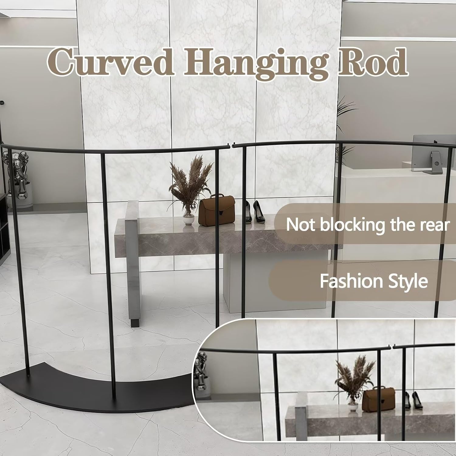 2-Piece Black Retail Clothing Rack Set - Sturdy Metal Display Garment Rack with Curved Modern Minimalist Design, for Clothing Store