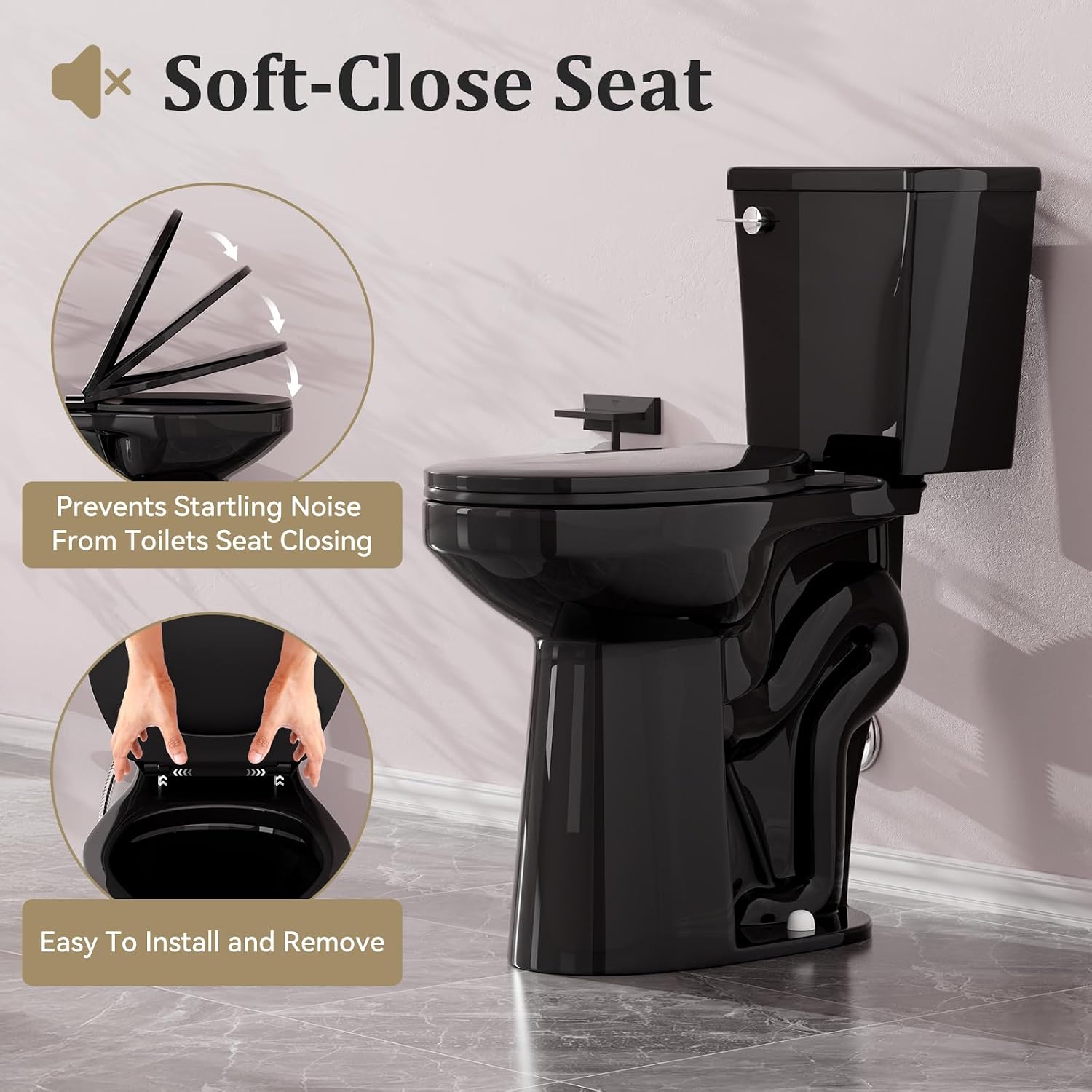 Simple Project Tall Toilet for Seniors 21 inch Extra High Toilets, Comfort Bowl Heigh 21', Seat Height 22', Two-Piece Toilet 1.28GPF Powerful, 12 Inch Rough-in, Black Color, Ada Toilets for Bathroom