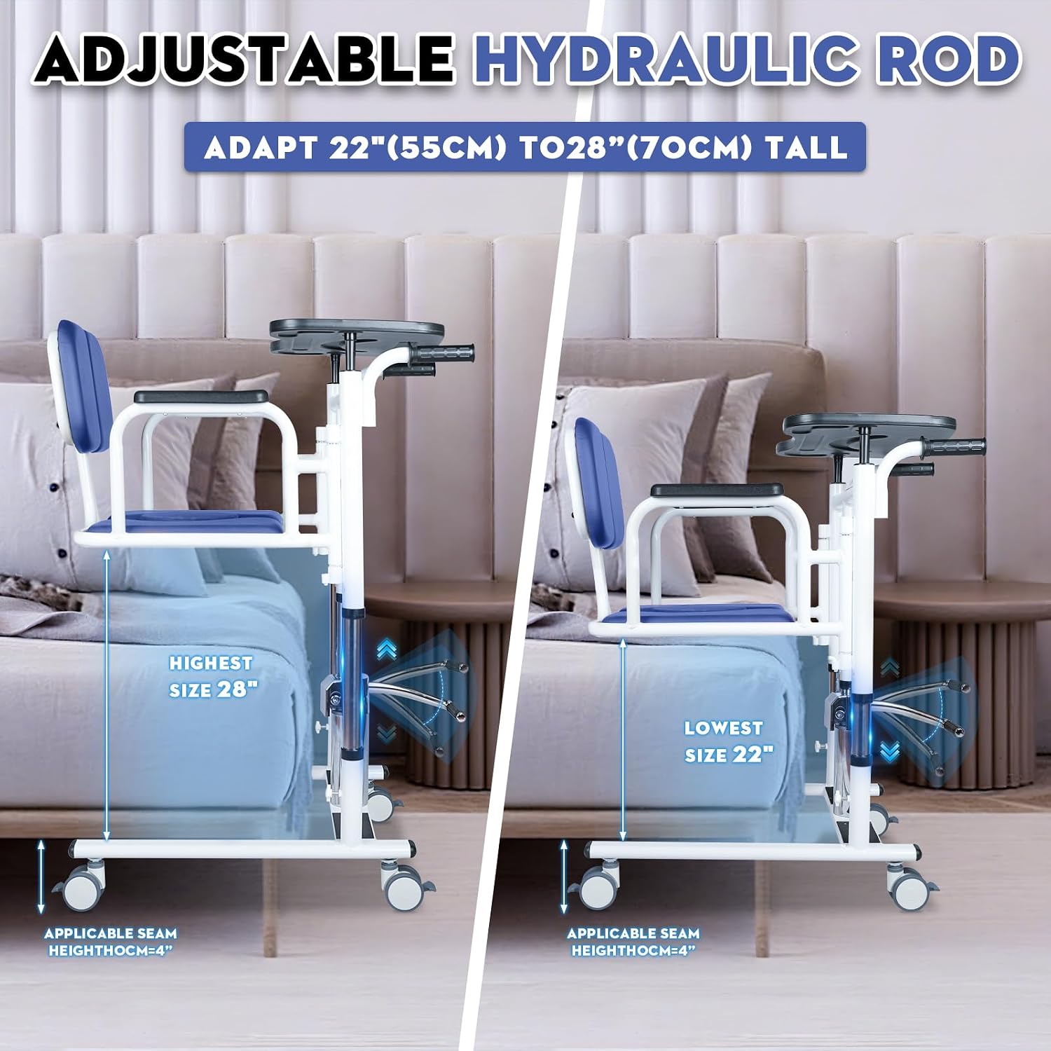 Patient Lift Transfer Chair - Heavy Duty Shower Commode Chair with Toilet Safety Frame (Dual A - Blue)
