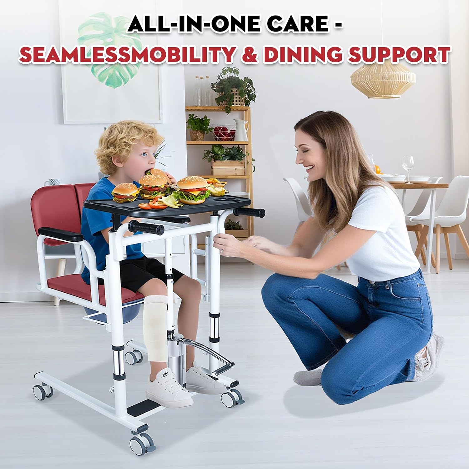 Patient Lift Transfer Chair - Heavy Duty Shower Commode Chair with Toilet Safety Frame (Dual A - Red)