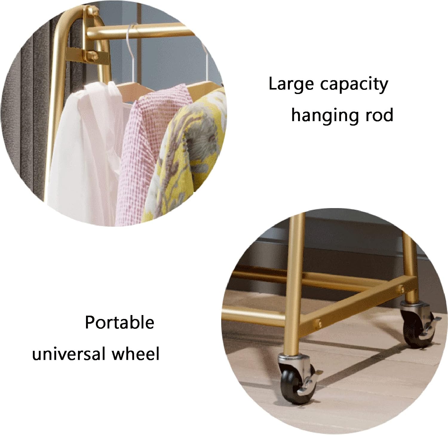 Garment Rack Modern Simple Metal Rolling Garment Rack With Wheel, Retail Display Clothing Rack, Single Rod Floor-Standing Hanging Clothes Rack，Bedroom Corridor Coat Rack(Size:80x40x150CM,Color:Gold)