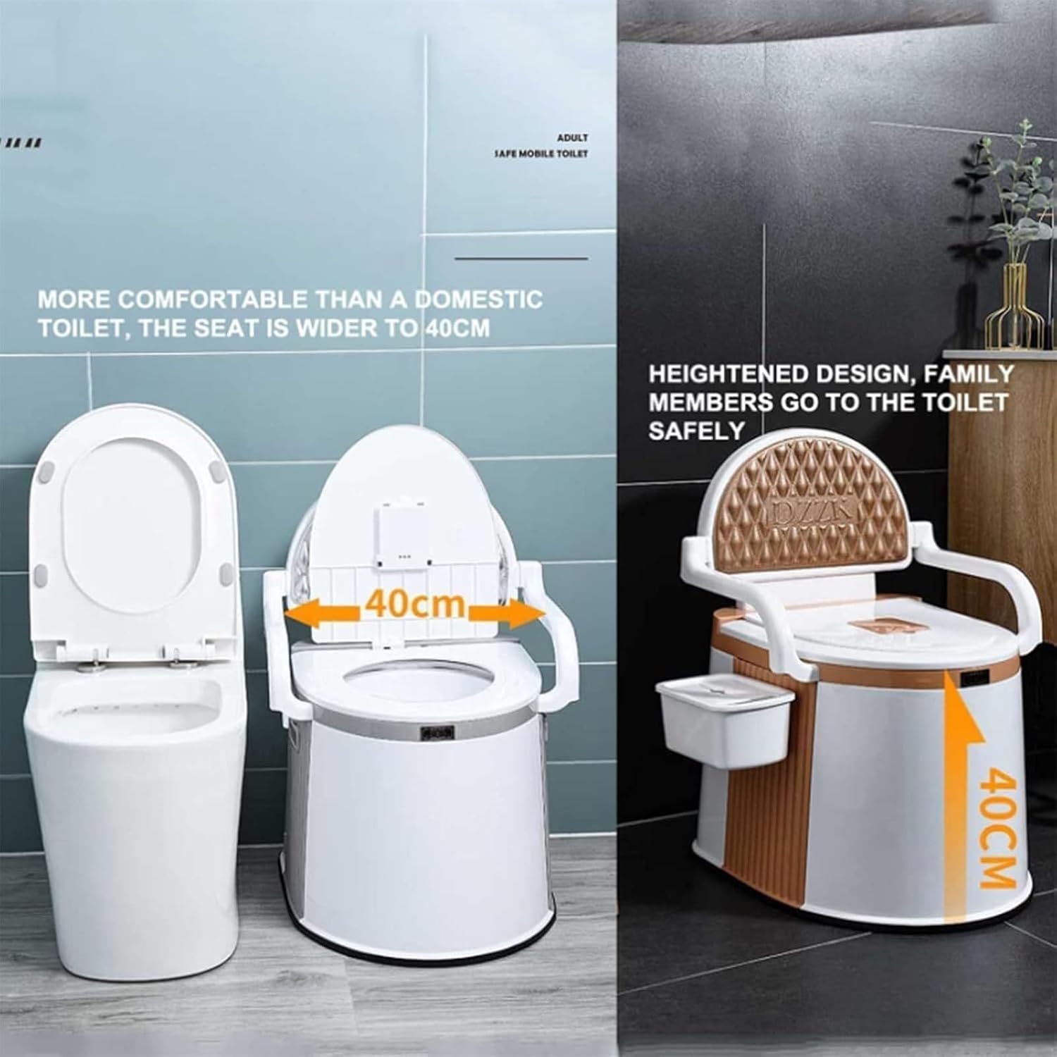 Bedside Commode,Toilet Seat with Handles Mobile Sturdy and Beautiful Extra Wide Toilet Chair Anti Slip and Anti Rollover for Outdoor Indoor Easy Cleaning