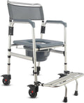 HygiCare 3-in-1 Aluminum Bedside Commode Toilet Shower Chair with Swivel Wheels 6.3 qt Bucket 4 Brake Casters Tool-Free Assembly Support Up to 300 lbs Height Adjustable Lightweight