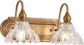 Vintage 2-Light Bathroom Vanity Light Wall Sconce Gold Wall Light Made of Metal Body and Pressed Patterned Glass Retro Vanity Light for Bedroom, Bathroom, Farmhouse, Hallway