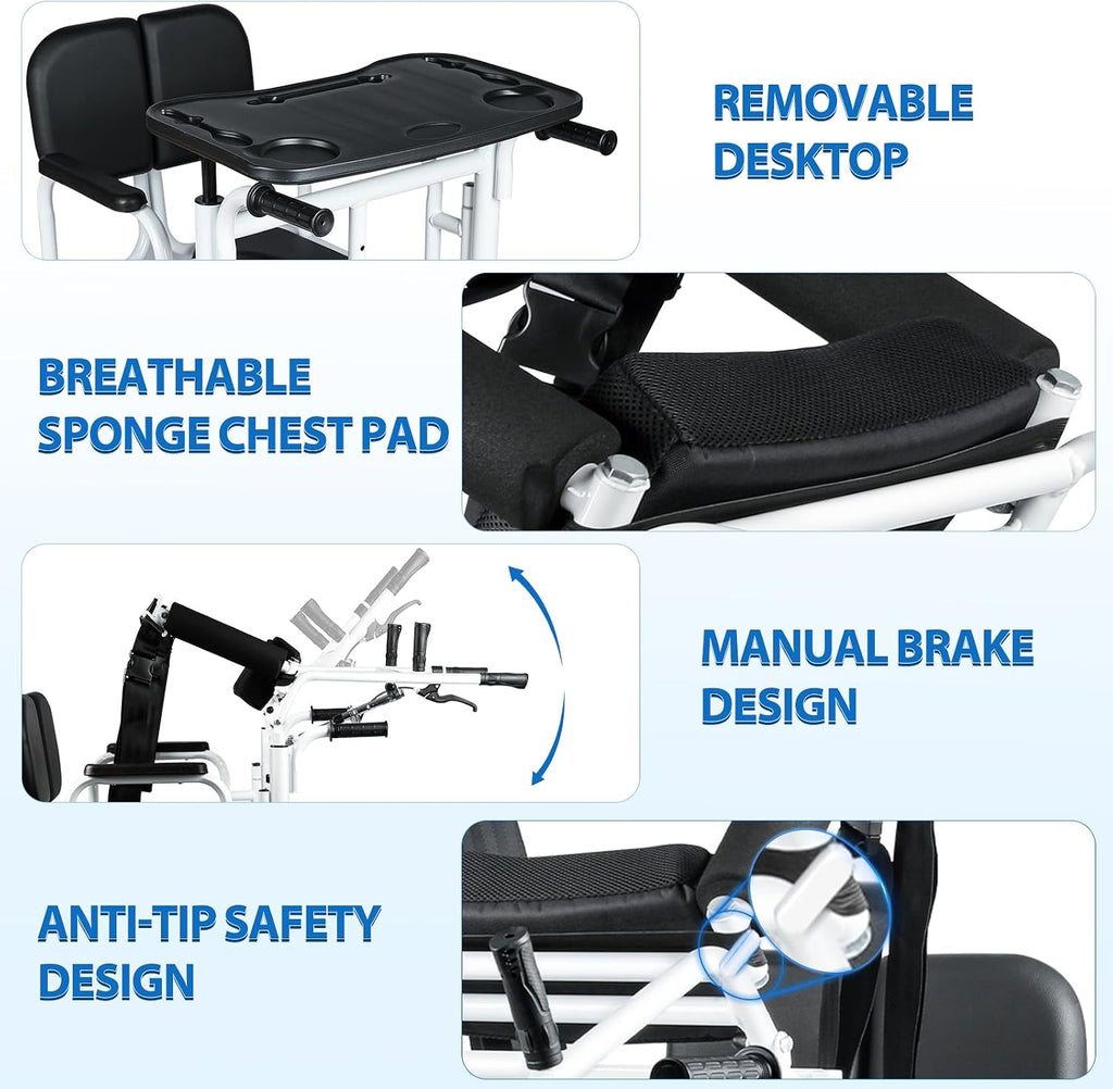 Patient Lift Transfer Chair - Heavy Duty Shower Commode Chair with Toilet Safety Frame (Dual A - Black & Rack)