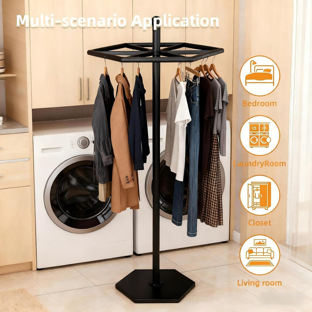 23-Inch Heavy-Duty Metal Rotating Clothes Rack, 42' x 42' Footprint, Rack Load 200lbs,Round Clothing Rack with Adjustable Base Pads, Base Supports M8 Caster Wheels, For Home & Retail