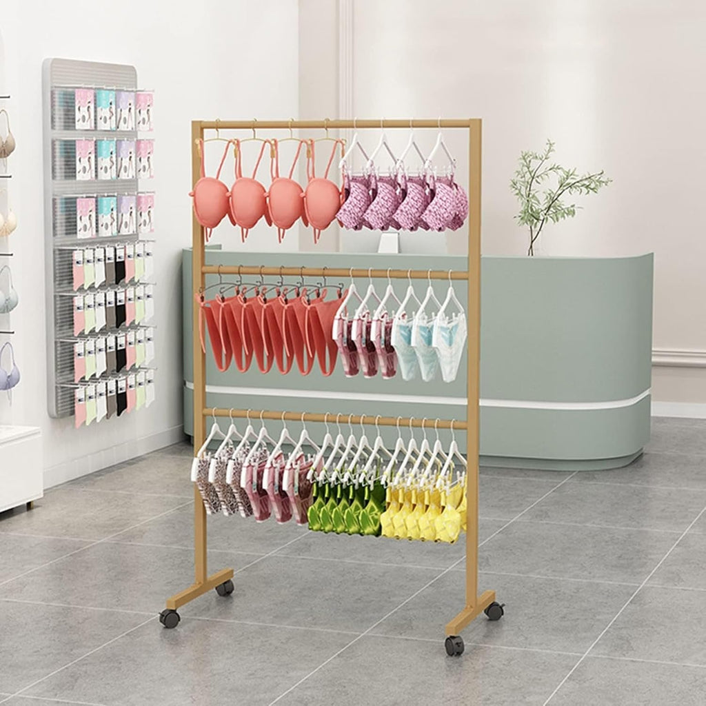 Underwear Display Rack,Bra Rack With Wheels,Garment Rack,Clothing Store,Retail Shelving,Commercial Free Standing Hanger For Bikini,Swimwear,Lingerie ( Color : Gold , Size : L100xH135CM/39.4x53in )