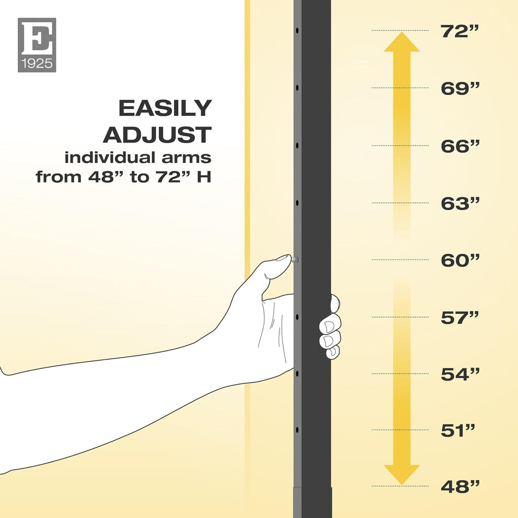 Econoco 4-Way Clothing Rack. Adjustable Straight Arm Garment Display with Rectangular Tubing and Tab Stops, Matte Black