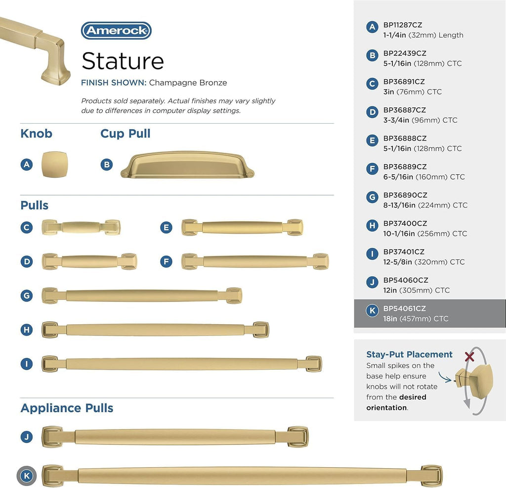 Amerock BP54061CZ | Champagne Bronze Appliance Pull | 18 inch (457 mm) Center-to-Center Cabinet Handle | Stature | Furniture Hardware