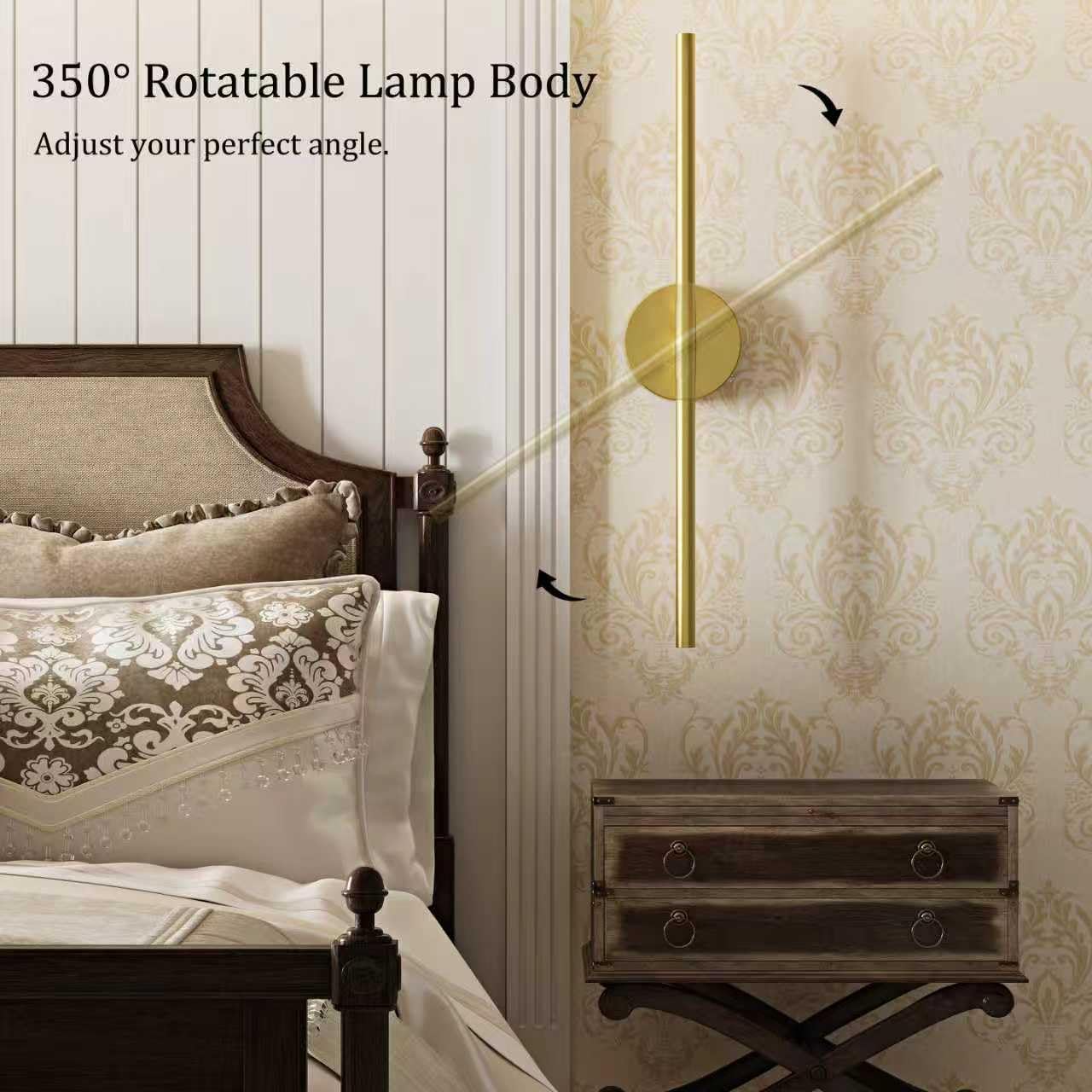 40 Inch Battery Operated Wall Sconce Set of 2-8000mAh, Rechargeable, Dimmable, 3000K-6000K, Remote, Touch Control, Timer, 350° Rotate, LED Wall Lamps for Living Room, Bedroom, Gold