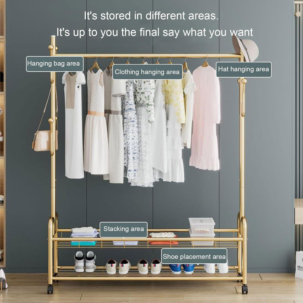 Metal Clothing Hanger Rack,Simple Rolling Metal Garment Rack for Bedroom,Living Room,Clothing Store Clothing Rack Rack with Wheels Garment Rack (Color : Pink, Size : 60cm/23.62in)