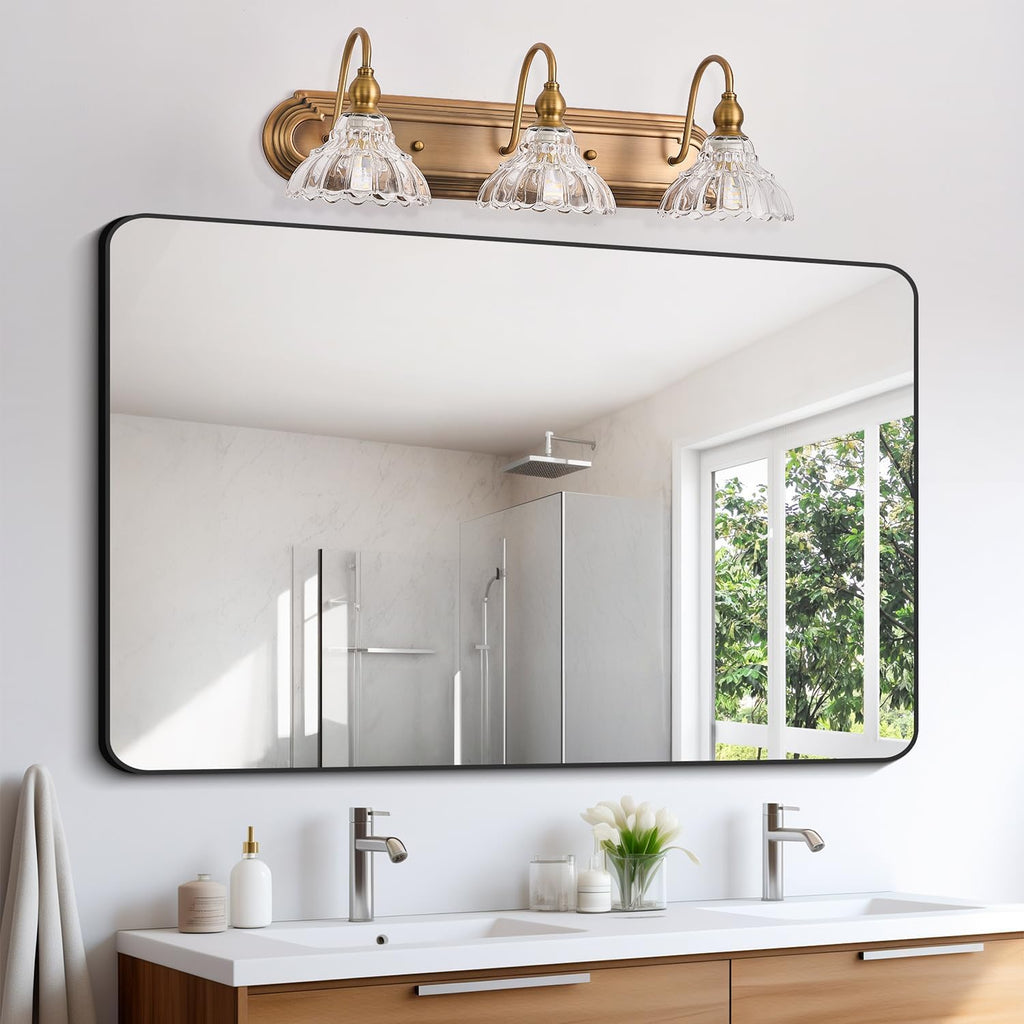 Vintage 3-Light Bathroom Vanity Lighting Fixtures Modern Wall Sconces Brass Glass Retro Vanity Light for Bedroom, Bathroom, Doorway, Farmhouse, Hallway