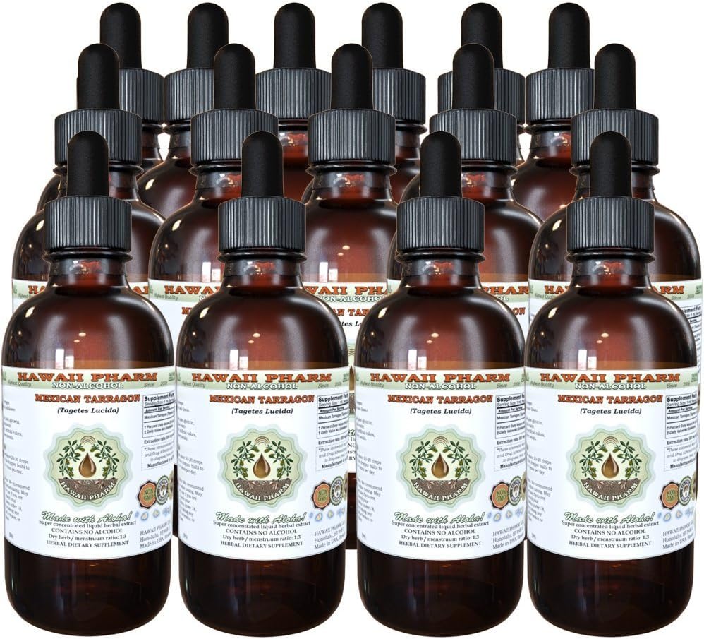 Hawaii Pharm Mexican Tarragon Alcohol-Free Liquid Extract, Professional Grade, Small Batch Mexican Tarragon (Tagetes Lucida) Dried Steam and Flower Glycerite, 15x4 oz