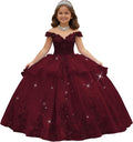 Crystal Lace Applique Flower Girl Dress Layered 3D Floral First Communion Dresses Off Shoulder Girls Pageant Dresses