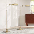Regency Hill Jenson Traditional Farmhouse 54' Tall Standing Floor Lamps Set of 2 Lights Swing Arm Pharmacy Task Adjustable Gold Metal Aged Brass Finish Living Room Bedroom House Reading Office Home