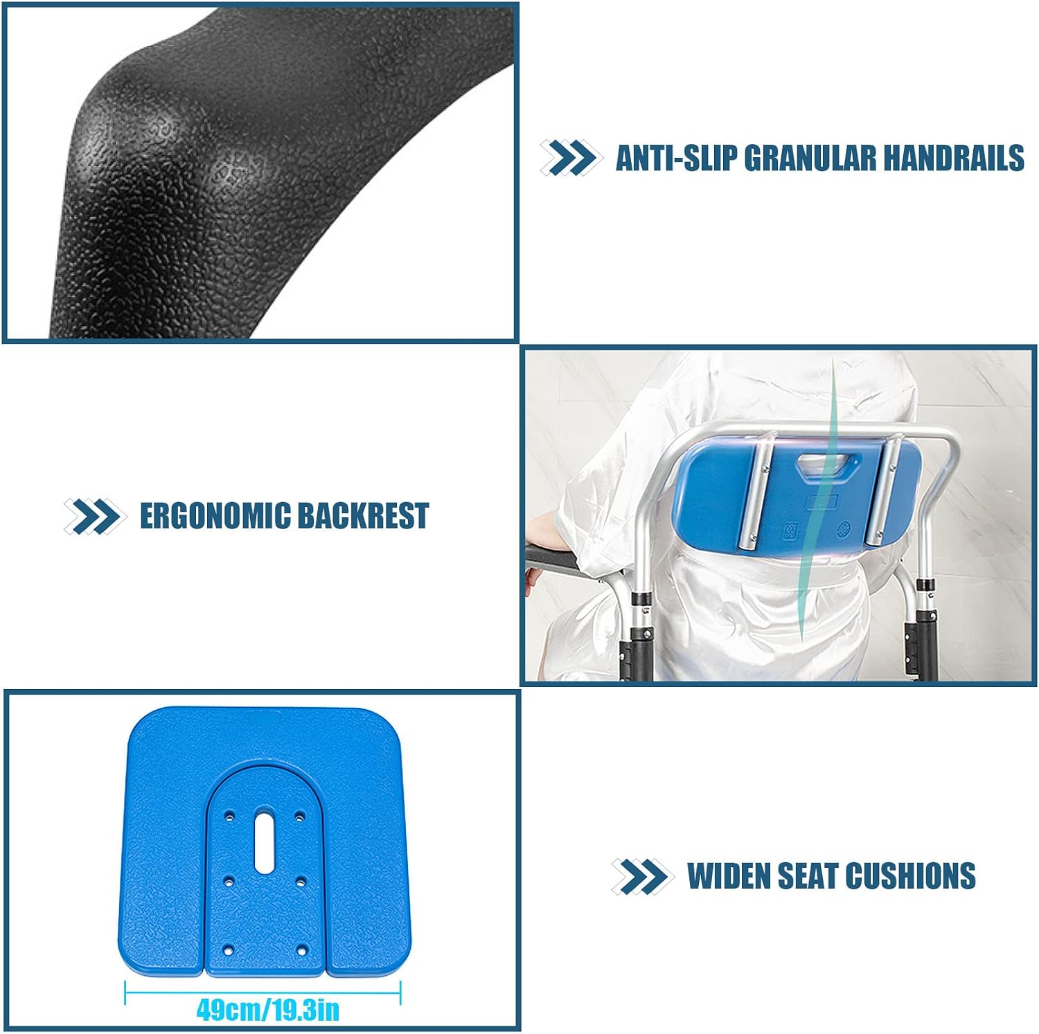 Bariatric Bedside Commode 3 in 1 Toilet Seat Chair 49cm/19.3in Extra Wide Heavy Duty Adult Bathroom Shower Chair with Bucket Splash Guard, Aluminum Alloy Frame