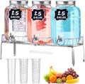 Lallisa 3 Pcs 2.5 Gallon Beverage Dispensers for Parties Glass Drink Water Dispenser with Stand Stainless Steel Leakproof Spigot Ice Cylinder Hanging Chalkboard Signs Pen(Silver)
