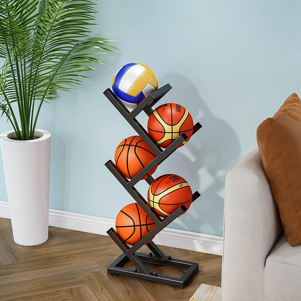 Sports Ball Storage Stand Sports Ball Storage Rack, Kids Toddlers Basketball Organizer for Garage Bedroom School, Black Vertical Football Volleyball Display Stand