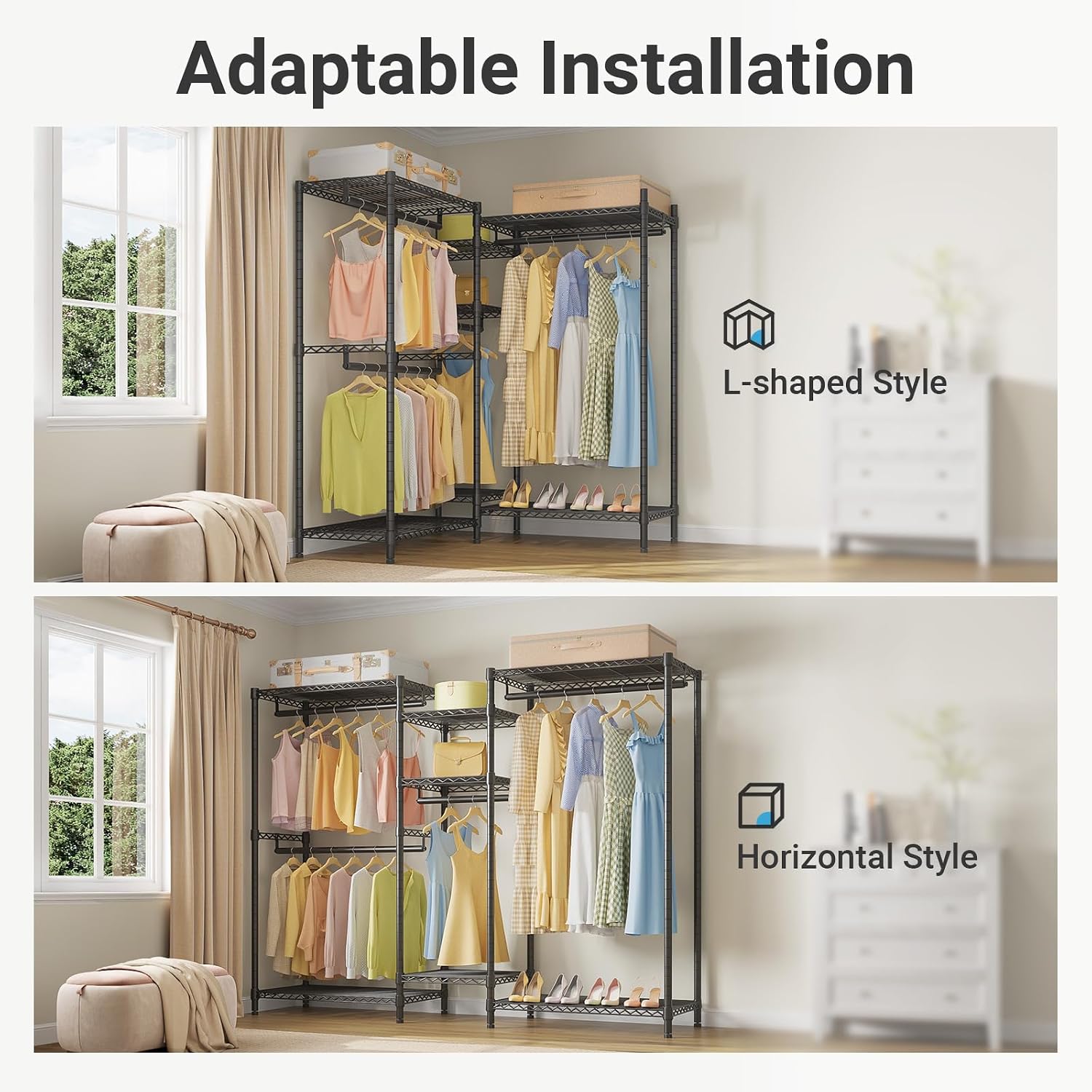 VIPEK Classic V6 Heavy Duty Clothes Rack, 7-Tier Garment Rack with Adjustable Shelves, Portable Closet Organizer with 4 Hanging Rods, Space-Saving, 850lbs Capacity, 68.9' L x 15.7' W x 76.4' H, Black