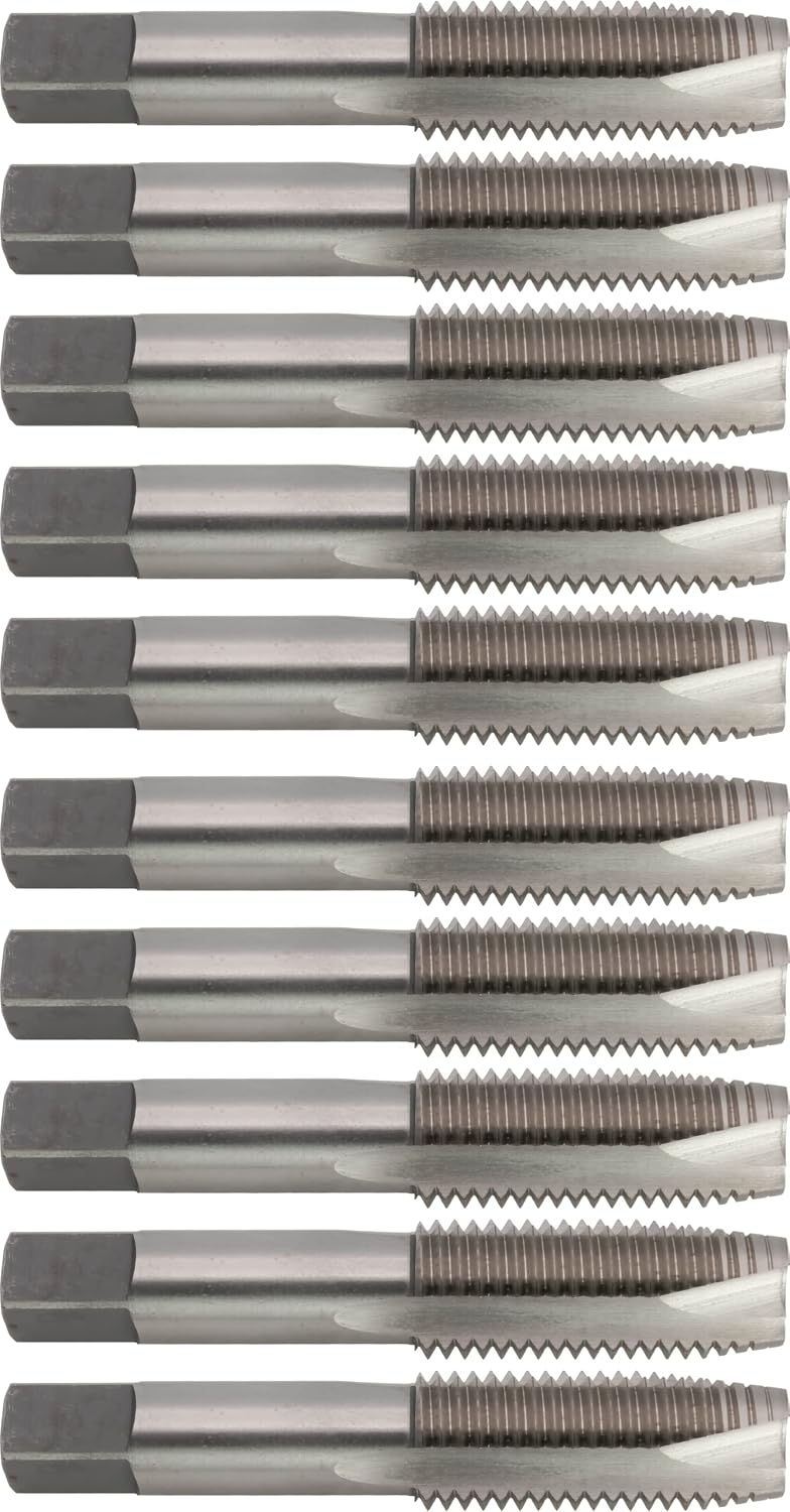 10 pcs M2 High-Speed Steel Spiral Point Taps, 7/8'-9 UNC, Plug Chamfer, H3, 3 Flute, Bright (Uncoated) Finish