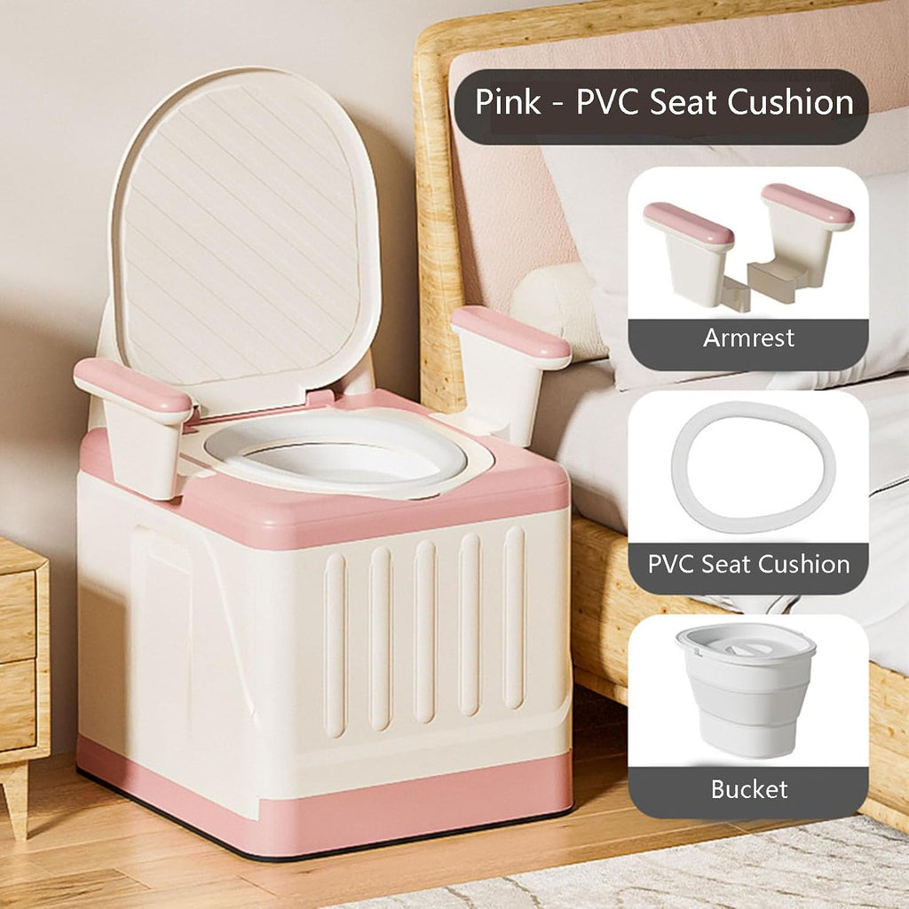 Raised Toilet Seat with Handles, Elevated Handicap Toilet Seat Riser for Seniors with Soft Padded, Height Adjustable, Stand Alone Toilet Safety Frame, Fit Any Toilet, PP Material