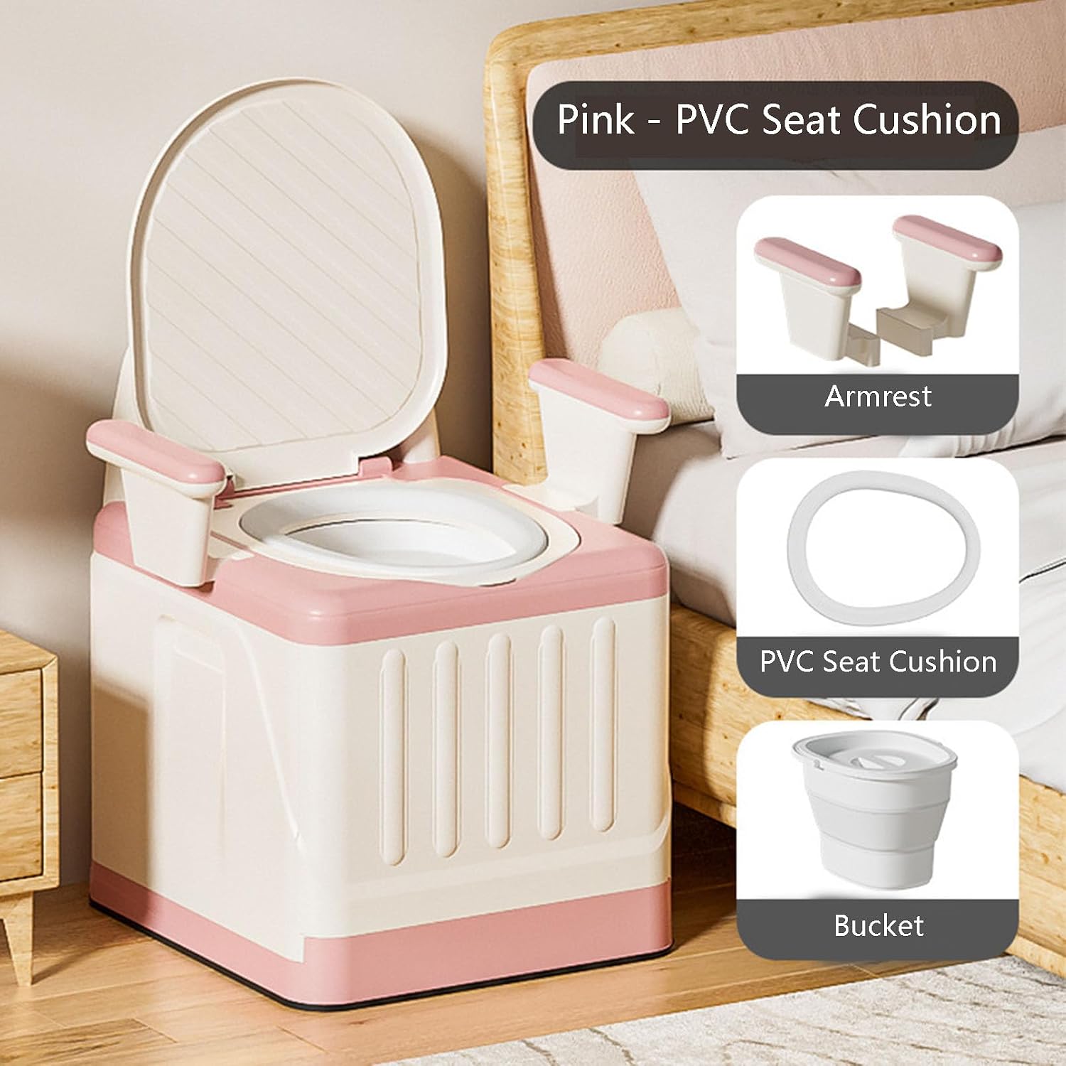 Raised Toilet Seat with Handles, Elevated Handicap Toilet Seat Riser for Seniors with Soft Padded, Height Adjustable, Stand Alone Toilet Safety Frame, Fit Any Toilet, PP Material