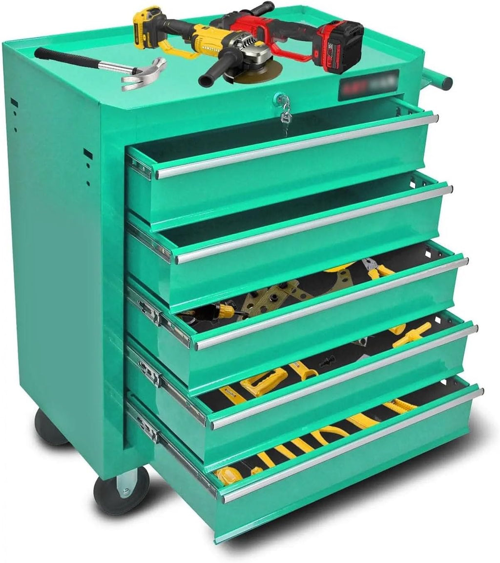 Tool Box 5-Drawers Tool Cabinets On Wheels, Rolling Tool Chest with Drawers, Tool Box with Keyed Locking System, Workshop Hardware Toolbox(Green)