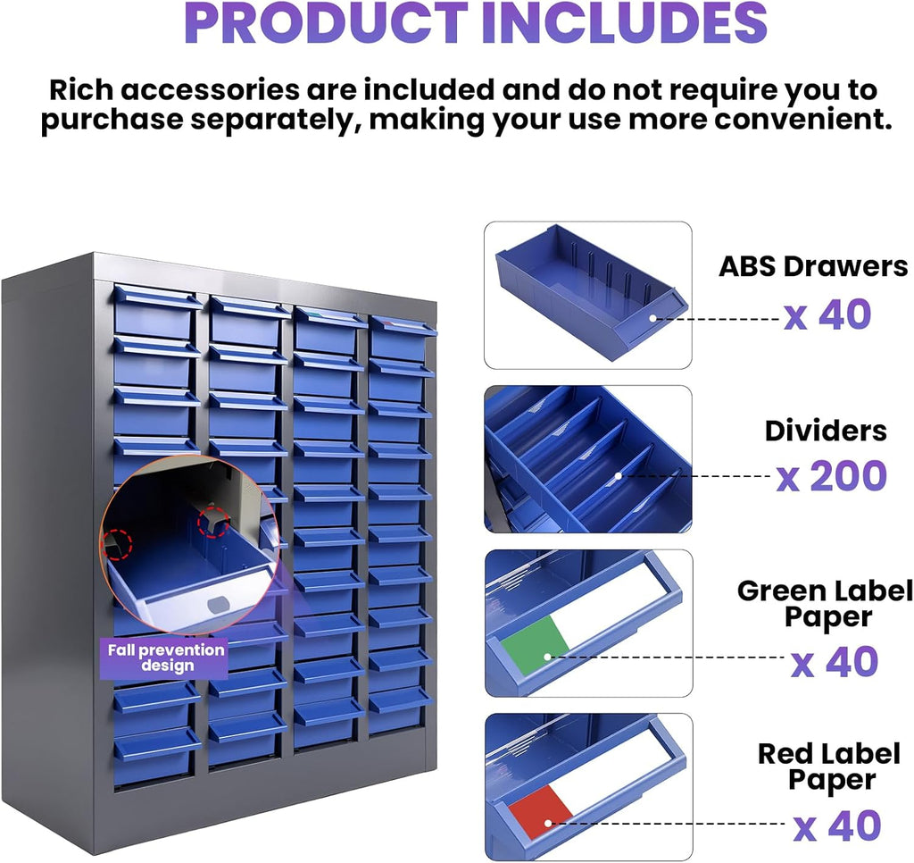 40 Drawer Workshop Parts Storage Cabinet with Drawer Organizers - Tool Box Organizer for Garage Shelving & Workspace Organization Single Drawer 7.8×3.9×2 Inches