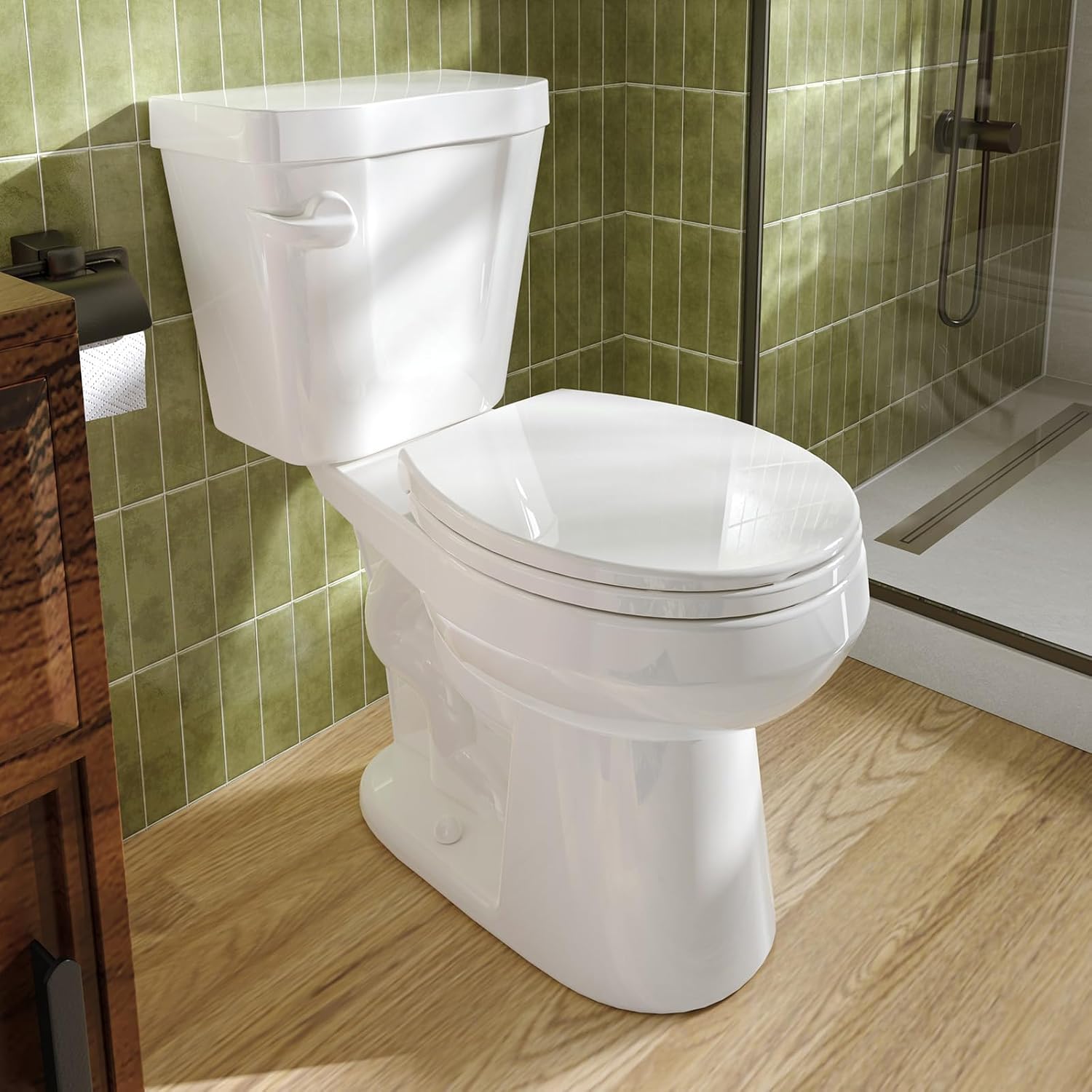 HOROW 17 Inch Compact Tall Toilet for Seniors, Two Piece Toilet for Small Bathroom with Powerful 1.28 GPF Single Flush, MAP 1000g, ADA Chair Height, Soft-Close Seat, and Round Bowl, HR-R17S