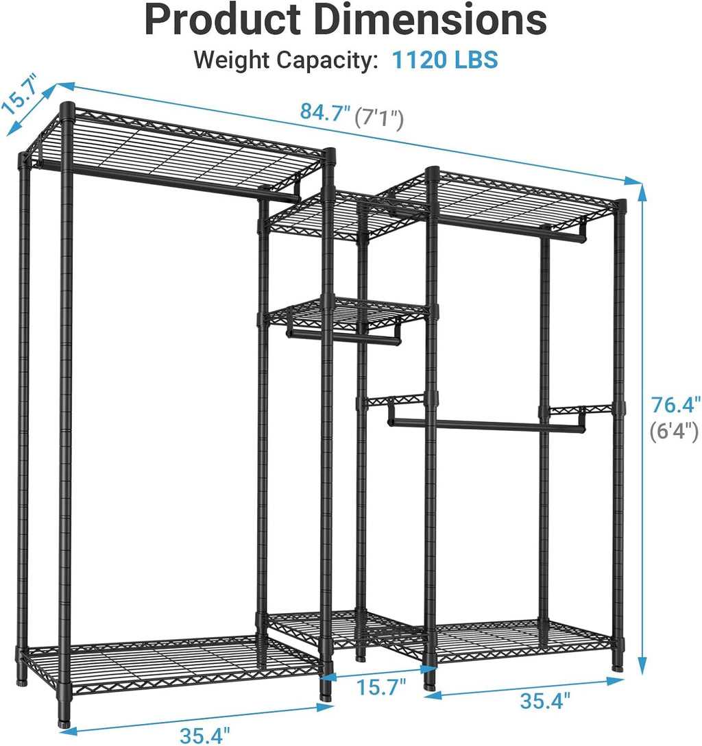 VIPEK Classic V6 Plus Wire Garment Rack Heavy Duty Clothing Rack for Hanging Clothes, Metal Freestanding Closet Wardrobe Rack Portable Clothes Rack, 84.7' L x 15.7' W x 76.4' H, Load 1120lbs, Black