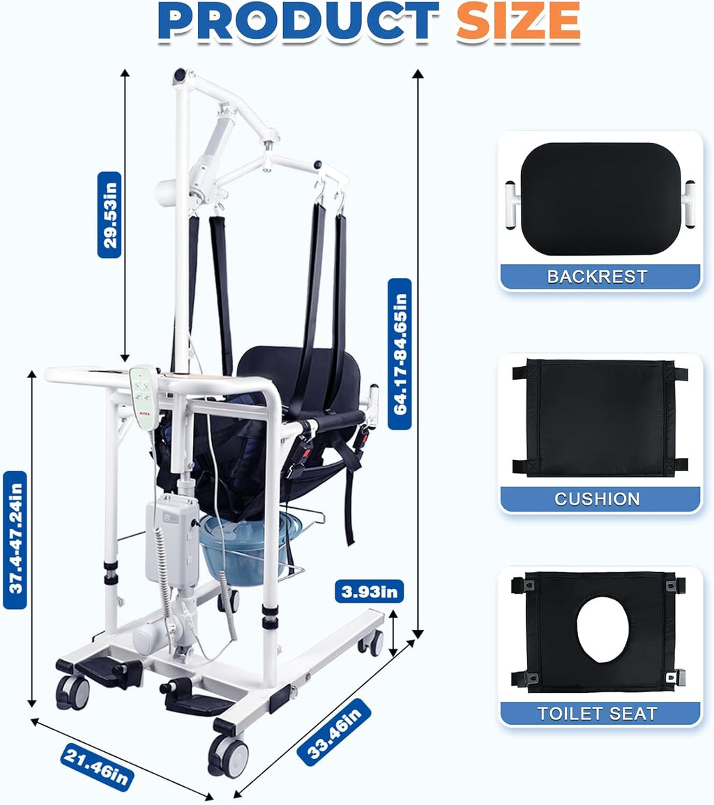 Patient Lift Transfer Chair - Heavy Duty Shower Commode Chair with Toilet Safety Frame (Dual B - Black & Rack)